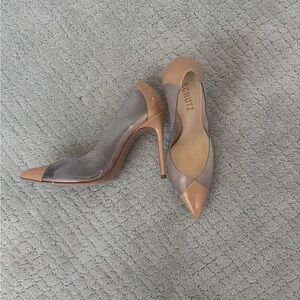 SCHUTZ Tan Stiletto Heels with Clear Accents